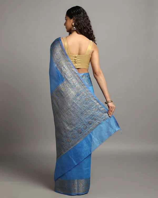 Unique_Banarasi_Silk_Linen_Blue_Handloom_Saree