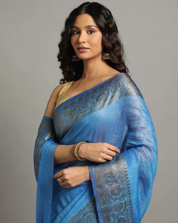 Unique_Banarasi_Silk_Linen_Blue_Handloom_Saree