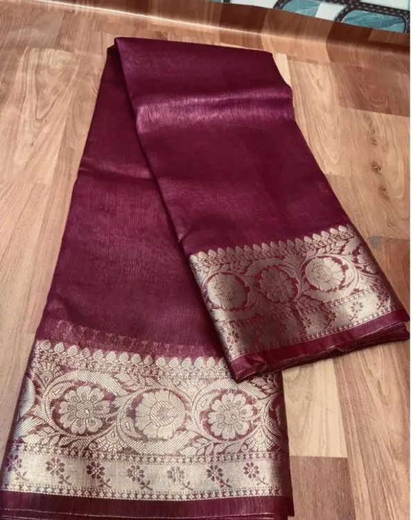 Artistic_Banarasi_Silk_Linen_Cherrywine_Handloom_Saree