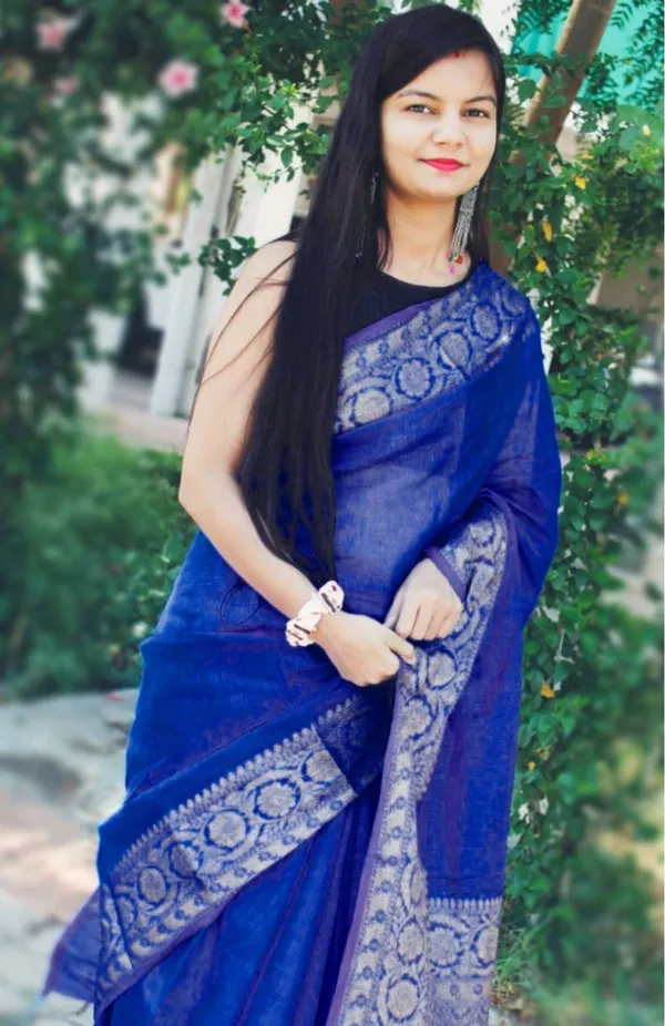 Beaming_Banarasi_Silk_Linen_Blue_Handloom_Saree