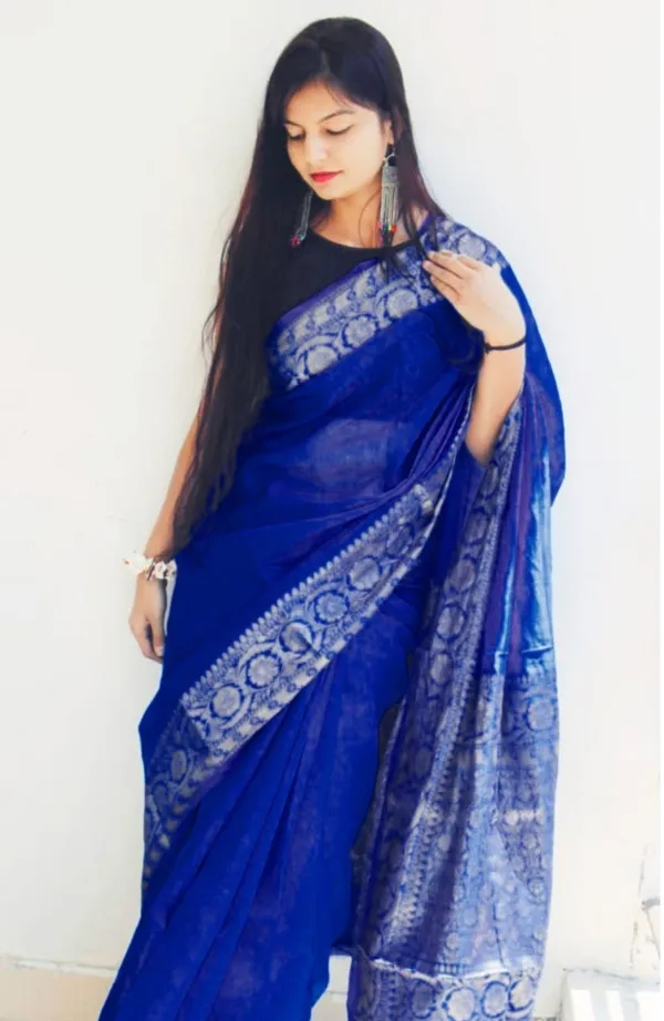 Beaming_Banarasi_Silk_Linen_Blue_Handloom_Saree