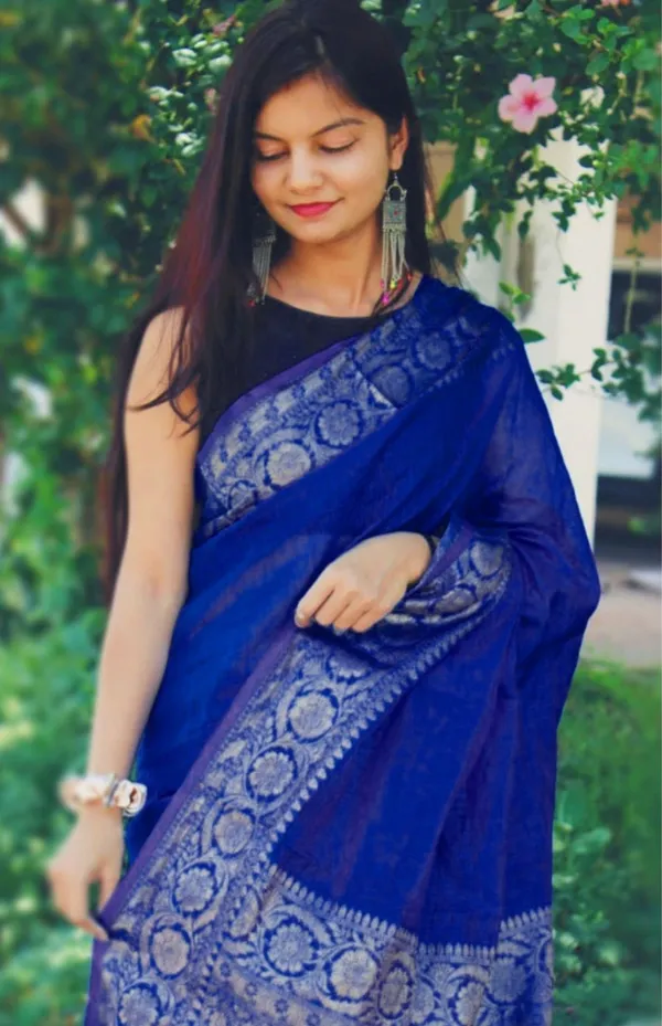 Beaming_Banarasi_Silk_Linen_Blue_Handloom_Saree