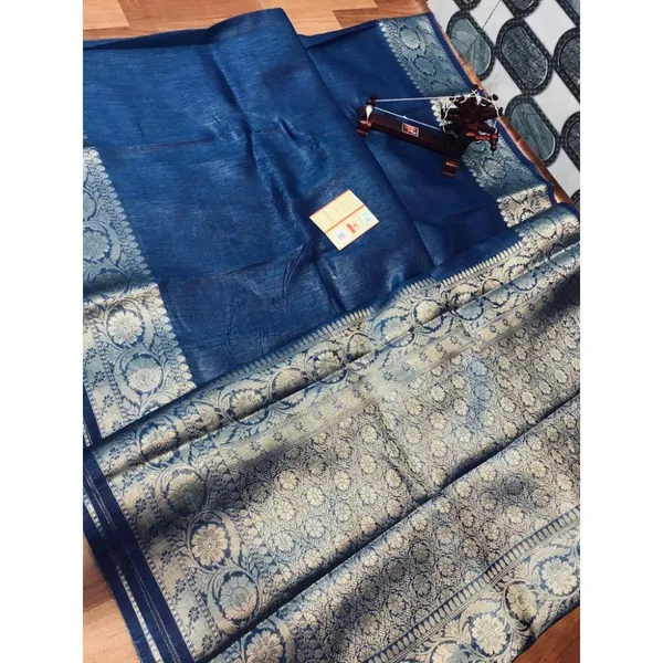Beaming_Banarasi_Silk_Linen_Blue_Handloom_Saree