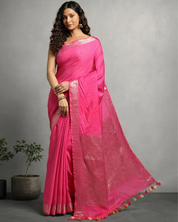 Fascinating_Banarasi_Silk_Linen_Pink_Handloom_Saree