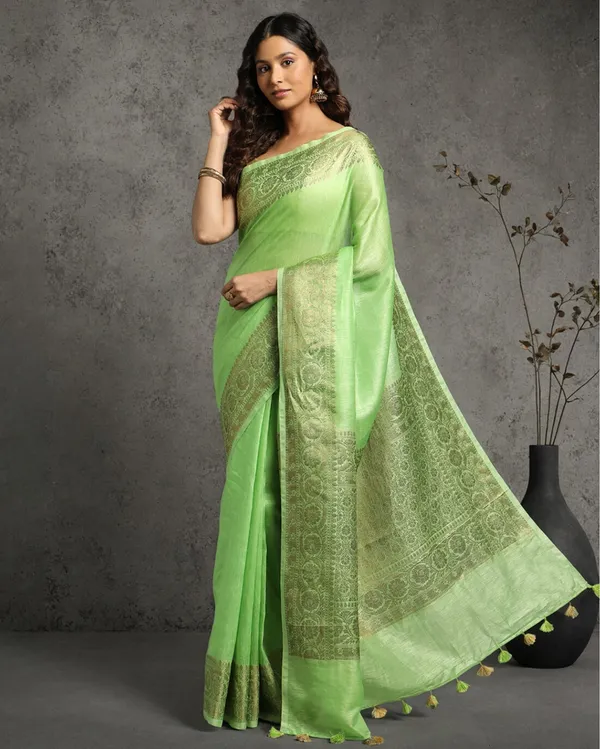 Joyful_Banarasi_Silk_Linen_Green_Handloom_Saree