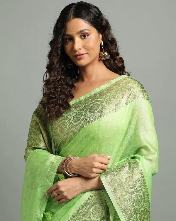 Joyful_Banarasi_Silk_Linen_Green_Handloom_Saree