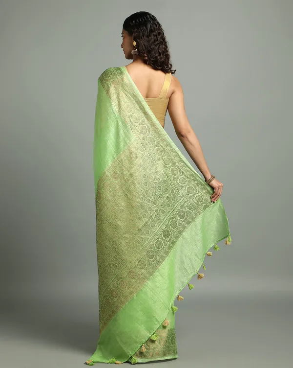 Joyful_Banarasi_Silk_Linen_Green_Handloom_Saree