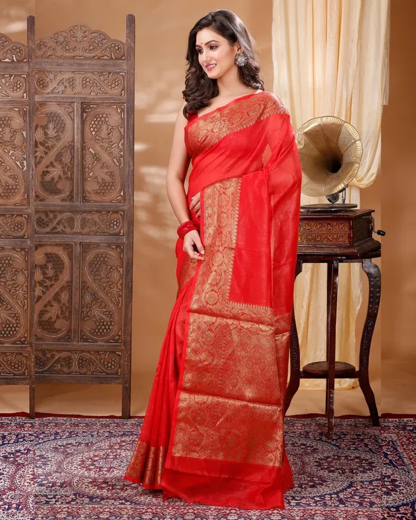Mesmerizing_Banarasi_Silk_Linen_Orange_Handloom_Saree