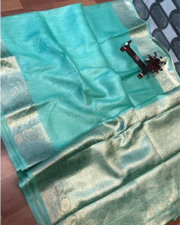 Kinetic_Banarasi_Silk_Linen_Green_Handloom_Saree