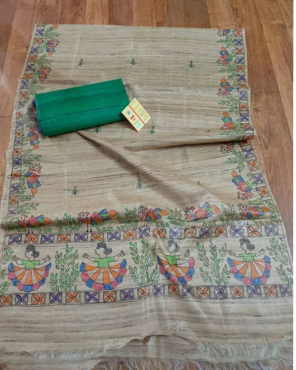 Silkmark_Tussar_Beige_Madhubani_Splendid_Dupatta_&_Green_Top