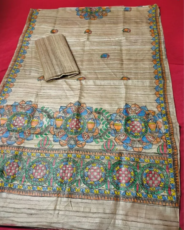 Silkmark_Tussar_Beige_Madhubani_Beautiful_Dupatta_&_Top