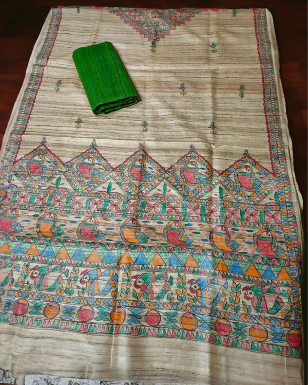 Silkmark_Tussar_Beige_Madhubani_Eclipsing_Dupatta_&_Top