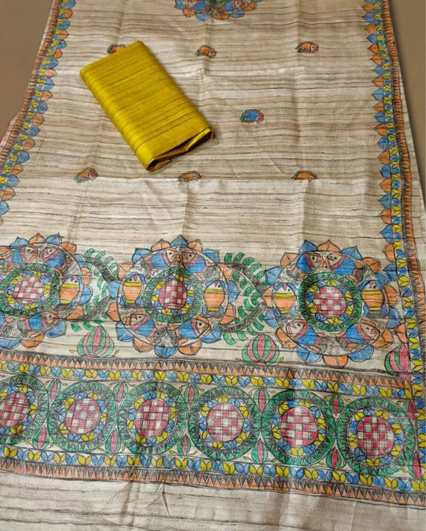 Silkmark_Tussar_Beige_Madhubani_Exquisite_Dupatta_&_Top