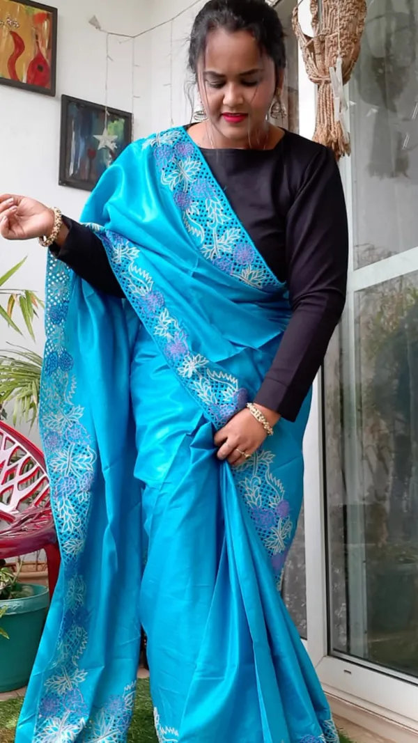 Silkmark_Certified_Lively_Pure_Tussar_Cutwork_Blue_Saree