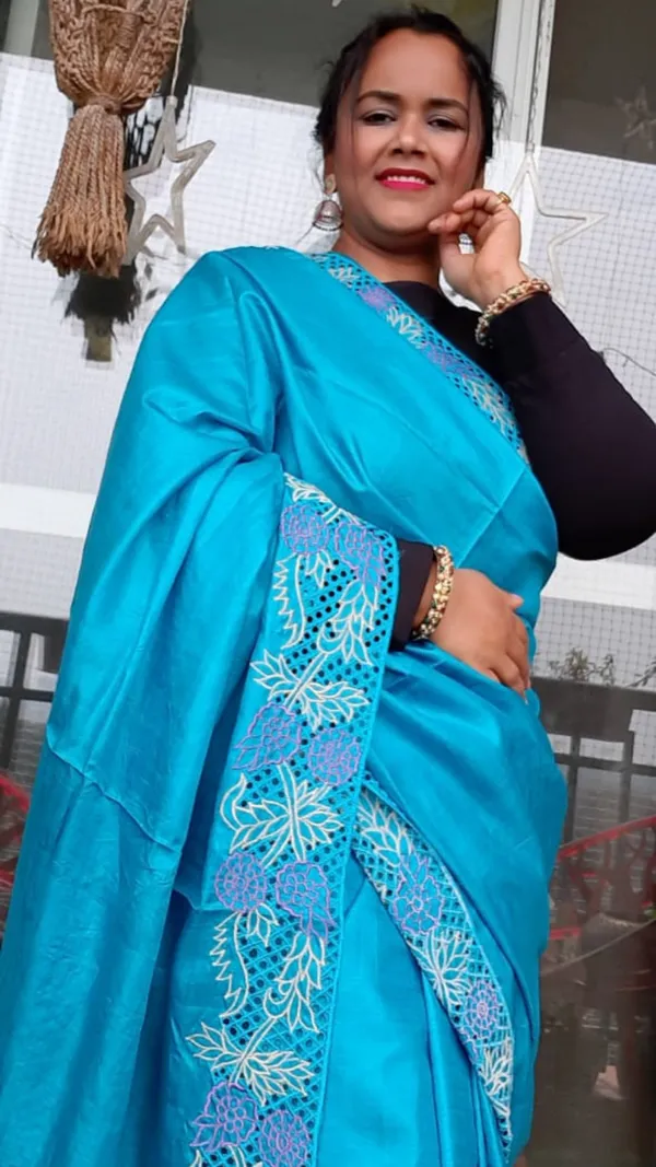 Silkmark_Certified_Lively_Pure_Tussar_Cutwork_Blue_Saree