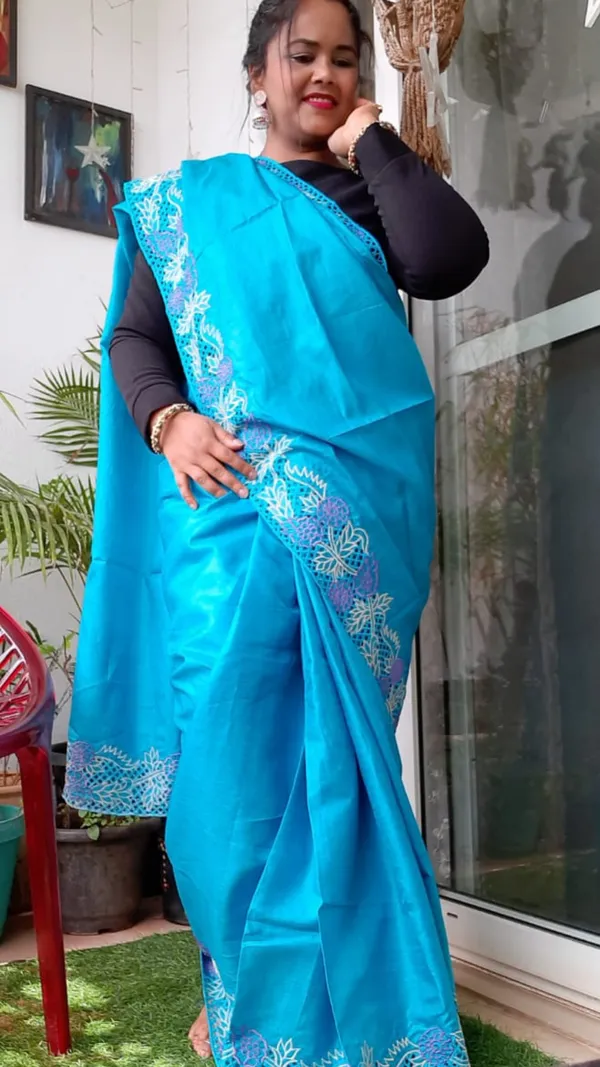 Silkmark_Certified_Lively_Pure_Tussar_Cutwork_Blue_Saree