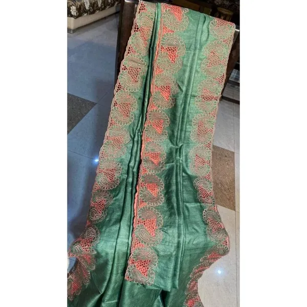 Silkmark_Certified_Bold_Pure_Tussar_Cutwork_Saree_Green