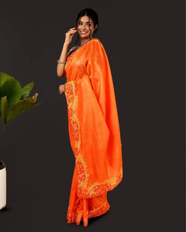 Silkmark_Certified_Kinetic_Pure_Tussar_Cutwork_Saree_Orange