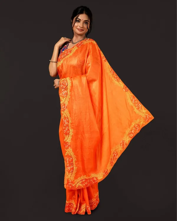 Silkmark_Certified_Kinetic_Pure_Tussar_Cutwork_Saree_Orange