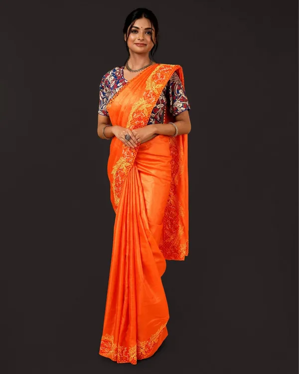 Silkmark_Certified_Kinetic_Pure_Tussar_Cutwork_Saree_Orange