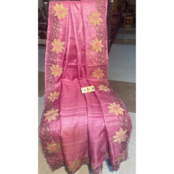 Silkmark_Certified_Quaint_Pure_Tussar_Cutwork_Saree_Pink