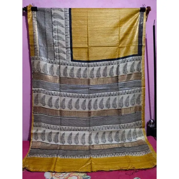 Silkmark_Tussar_Poetic_Blockprint_Yellow_&_Gray_Saree