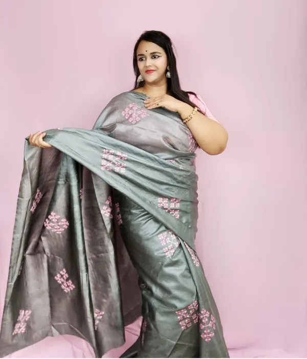Silkmark_Pure_Tussar_Modern_Embroidered_Gray_Saree
