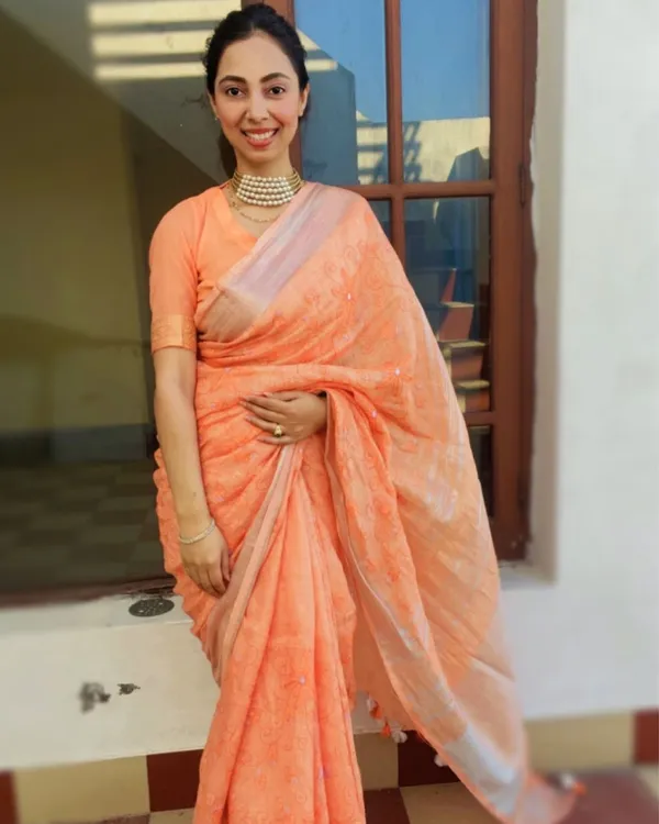 Graceful_Pure_Linen_Embroidered_Handloom_Orange_Saree