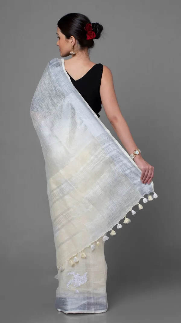 Vivid_Pure_Linen_Embroidered_Handloom_Off_White_Saree