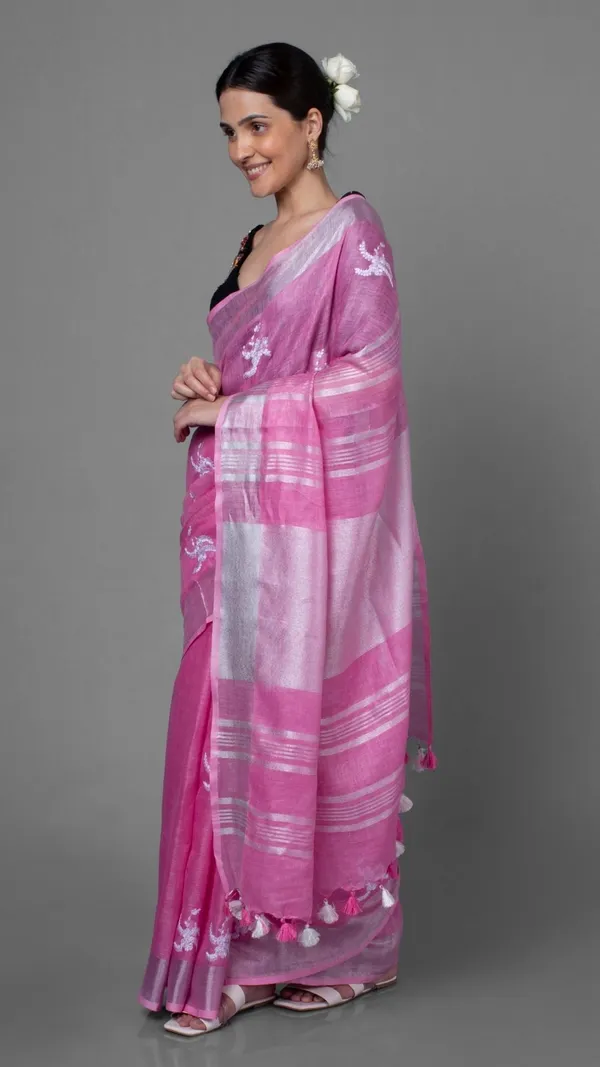 Blissful_Pure_Linen_Embroidered_Handloom_Pink_Saree