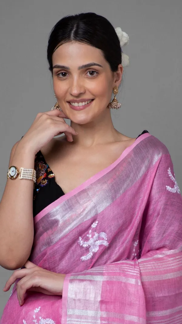 Blissful_Pure_Linen_Embroidered_Handloom_Pink_Saree