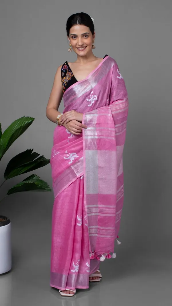 Blissful_Pure_Linen_Embroidered_Handloom_Pink_Saree