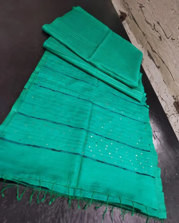 Striped_Katan_Silk_Persian_Green_Saree_Handcrafted