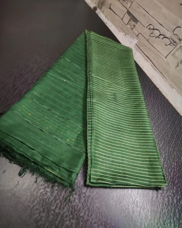 Striped_Katan_Silk_Green_Saree_Handcrafted