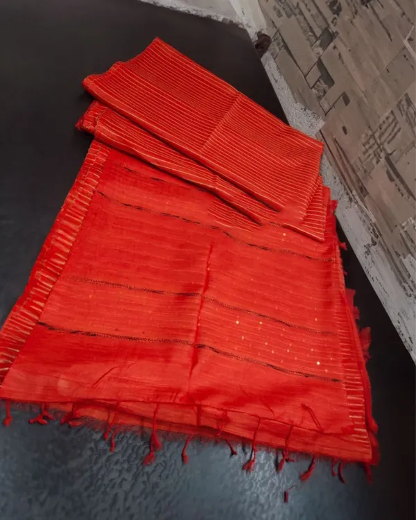 Striped_Katan_Silk_Saree_Orange_Handcrafted