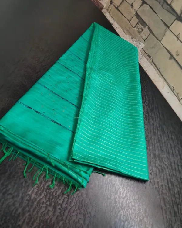 Striped_Katan_Silk_Saree_Persian_Green_Handcrafted