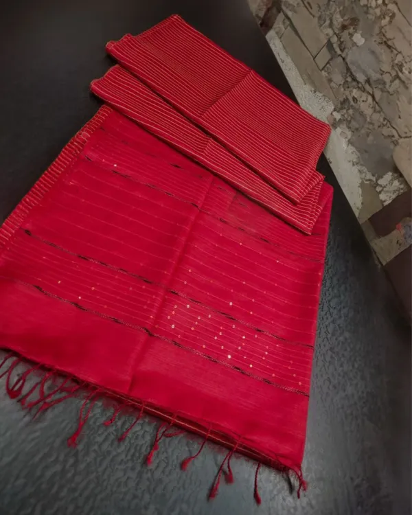 Striped_Katan_Silk_Carmine_Red_Saree_Handcrafted
