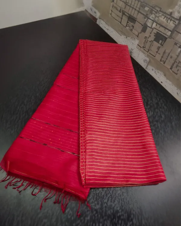 Striped_Katan_Silk_Carmine_Red_Saree_Handcrafted