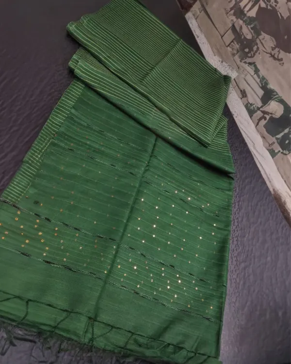 Striped_Katan_Silk_Timber_Green_Saree_Handcrafted