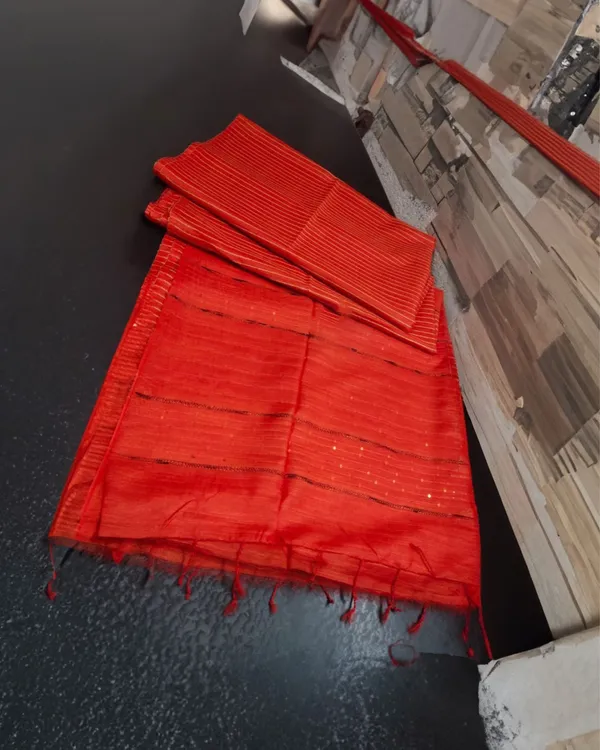 Striped_Katan_Silk_Red_Saree_Handcrafted