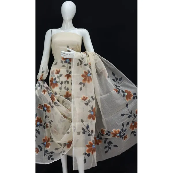 Handpainted_Kota_Doria_Cream_Suit_(Top_&_Dupatta)
