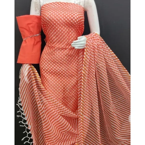 Lehariya_Kota_Doria_Orange_Suit_(Top+Dupatta+Bottom)