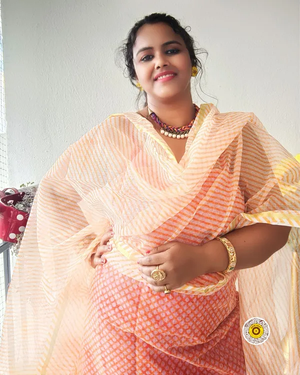 Lehariya_Kota_Doria_Orange_Suit_(Top+Dupatta+Bottom)