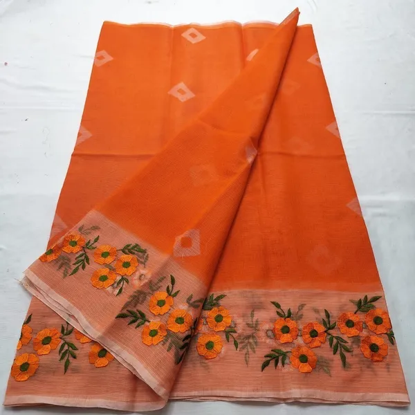 Earthy_Bandhej_Kota_Doria_Embroidery_Orange_Saree_Handdyed