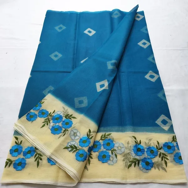 Vibrant_Bandhej_Kota_Doria_Embroidery_Blue_Saree_Handdyed