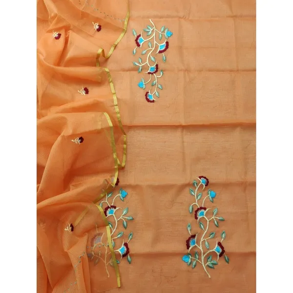 Embroidered_Pastoral_Kota_Doria_Orange_Suit_(Top+Dupatta)