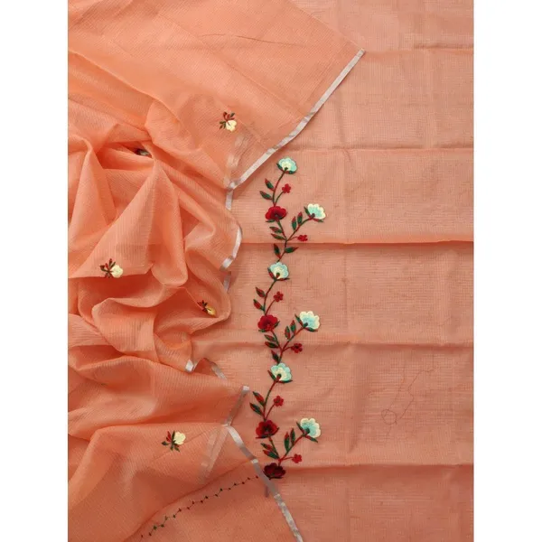Embroidered_Shining_Kota_Doria_Peach_Suit_(Top+Dupatta)