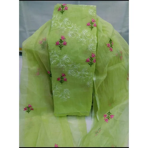 Chikankari_Fascinating_Kota_Doria_Green_Suit_(Top+Dupatta)