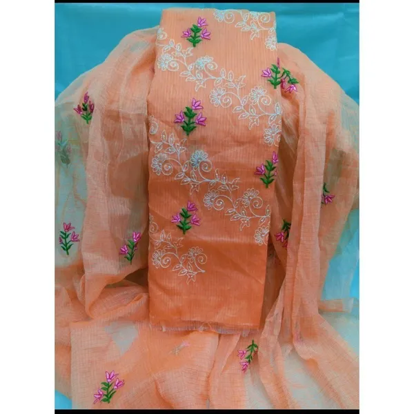Chikankari_Impressionistic_Kota_Doria_Orange_Suit_(Top+Dupatta)