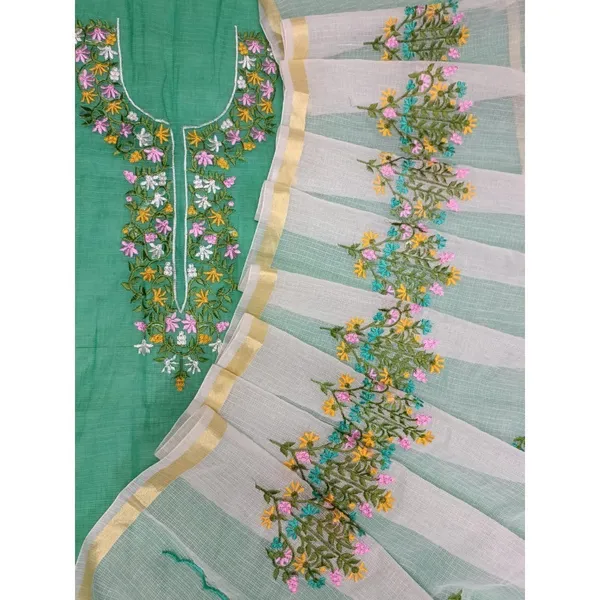 Chikankari_Illuminating_Kota_Doria_Green_Suit_(Top+Dupatta)
